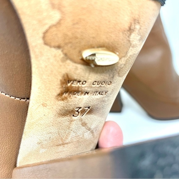 SERGIO Rossi Virginia Brown Stretch Leather Ankle Boots Size 37/7 - Picture 11 of 13